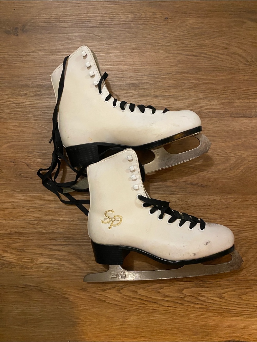 Women's White Figure Ice Skates with Black Laces - Logo